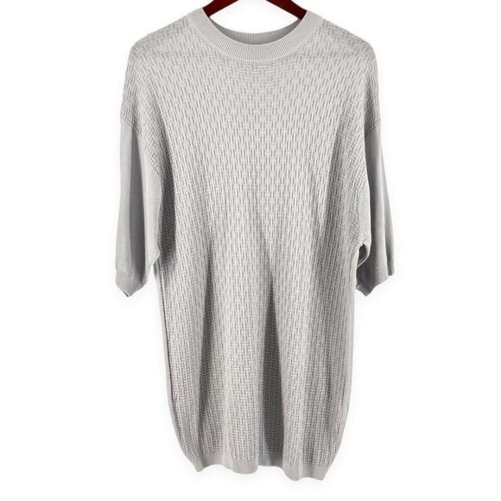 Cassel Womens Long Knit Sweater Top Short Sleeve Textured Gray size XL 10554